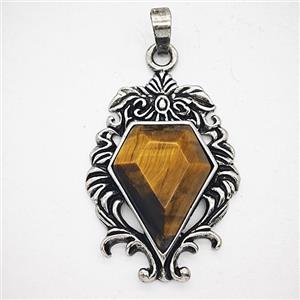 Gemstone Pendant, Antique Silver Plated, approx 25-36mm