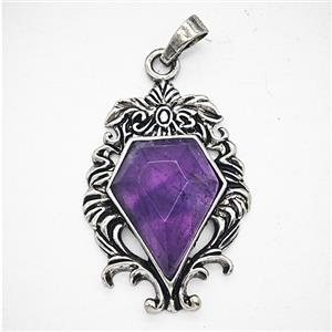 Gemstone Pendant, Antique Silver Plated, approx 25-36mm