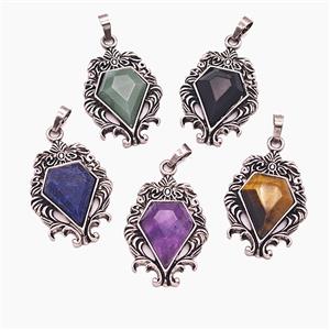 Gemstone Pendant, Antique Silver Plated, approx 25-36mm