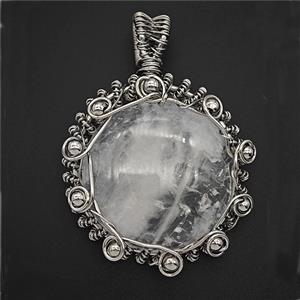 Gemstone Pendant, Antique Silver Plated, approx 35mm