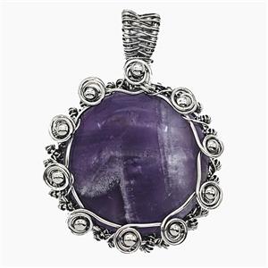 Gemstone Pendant, Antique Silver Plated, approx 35mm
