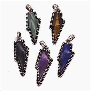 Gemstone Pendant, Antique Silver Plated, approx 18-40mm
