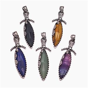 Gemstone Pendant, Antique Silver Plated, approx 20-60mm