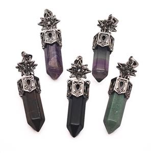 Gemstone Pendant, Antique Silver Plated, approx 12-60mm