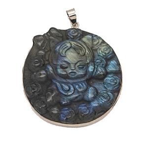 Gemstone Pendant, Pltinum Plated, approx 40mm