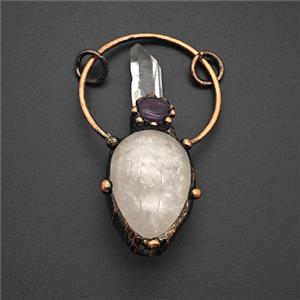 Gemstone Pendant, Red Copper Plated, approx 22-60mm