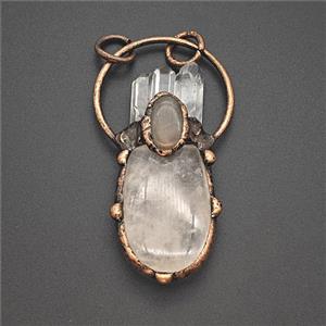 Gemstone Pendant, Red Copper Plated, approx 22-55mm