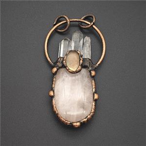 Gemstone Pendant, Red Copper Plated, approx 22-55mm