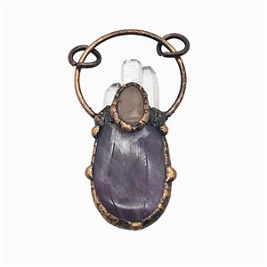 Gemstone Pendant, Red Copper Plated, approx 22-55mm