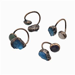 Gemstone Pendant, Red Copper Plated, approx 11-15mm, 18mm dia