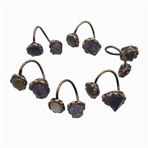 Gemstone Pendant, Red Copper Plated, approx 10-15mm, 18mm dia