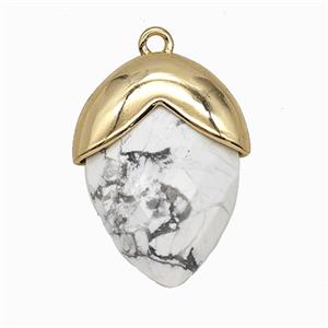 White Howlite Turquoise Oval Pendant Copper Gold Plated, approx 18-24mm