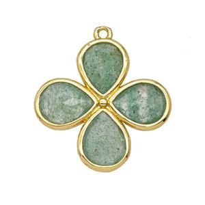 Natural Green Strawberry Quartz Clover Pendant Gold Plated, approx 25mm