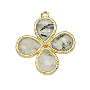 Natural Green Prehnite Clover Pendant Gold Plated, approx 25mm
