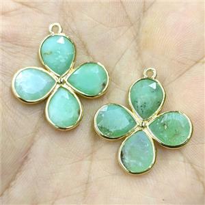 Natural Australian Chrysoprase Clover Pendant Gold Plated, approx 25mm