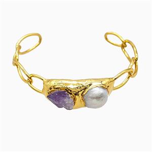 Gemstone Bracelet, Gold Plated, approx 15-35mm, 55-60mm dia