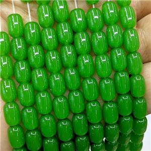 Green Jadeite Glass Barrel Beads, approx 6-9mm
