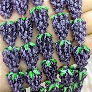 Lampwork Glass Grapes Beads Purple, approx 14-22mm