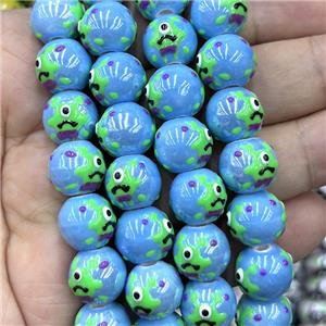 Porcelain Round Beads Blue Spooky, approx 12mm