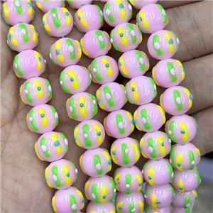 Porcelain Round Beads Halloween Pumpkin Pink, approx 12mm