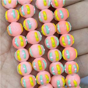 Porcelain Round Beads Halloween Pumpkin Pink, approx 12mm