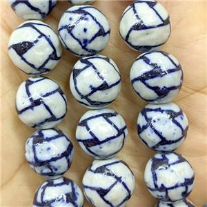Porcelain Round Beads Blue, approx 14mm, 27pcs per st