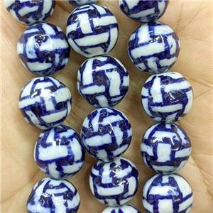 Porcelain Round Beads Blue, approx 14mm, 27pcs per st