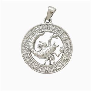 Raw Stainless Steel Symbols Pendant Zodiac Scorpio Circle, approx 25mm