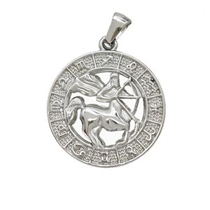 Raw Stainless Steel Symbols Pendant Zodiac Sagittarius Circle, approx 25mm