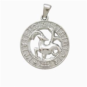 Raw Stainless Steel Symbols Pendant Zodiac Capricorn Circle, approx 25mm