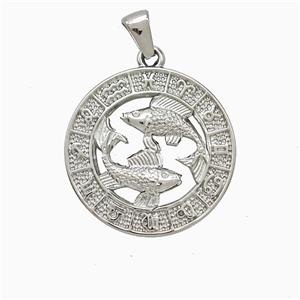 Raw Stainless Steel Symbols Pendant Zodiac Pisces Circle, approx 25mm