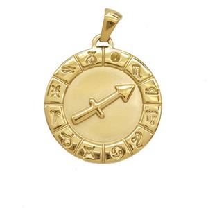 Stainless Steel Symbols Pendant Zodiac Sagittarius Gold Plated, approx 25mm