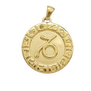 Stainless Steel Symbols Pendant Zodiac Capricorn Gold Plated, approx 25mm