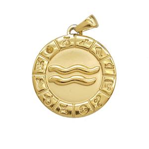 Stainless Steel Symbols Pendant Zodiac Aquarius Gold Plated, approx 25mm