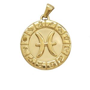 Stainless Steel Symbols Pendant Zodiac Pisces Gold Plated, approx 25mm