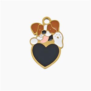 Stainless Steel Heart Dog Pendant Enamel Gold Plated, approx 10-15mm