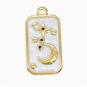 Stainless Steel Moon Pendant White Enamel Star Rectangle Gold Plated, approx 13-22mm