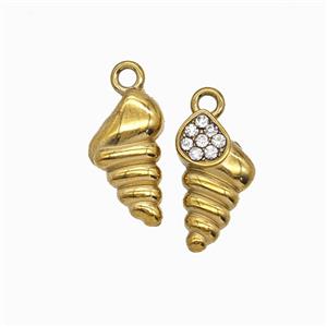 Stainless Steel Conch Shell Pendant Pave Rhinestone Gold Plated, approx 7-12mm