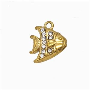 Stainless Steel Fish Pendant Pave Rhinestone Gold Plated, approx 11-12mm