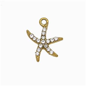 Stainless Steel Starfish Pendant Pave Rhinestone Gold Plated, approx 12mm