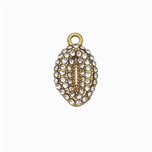Stainless Steel Cowrie Shell Pendant Pave Rhinestone Gold Plated, approx 8.5-12.5mm