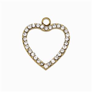 Stainless Steel Heart Pendant Pave Rhinestone Gold Plated, approx 15mm