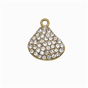 Stainless Steel Scallop Shell Pendant Pave Rhinestone Gold Plated, approx 12mm