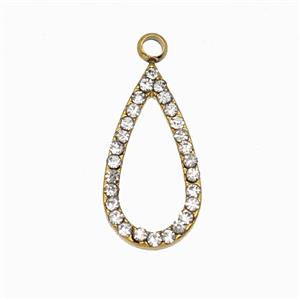 Stainless Steel Teardrop Pendant Pave Rhinestone Gold Plated, approx 9-18mm
