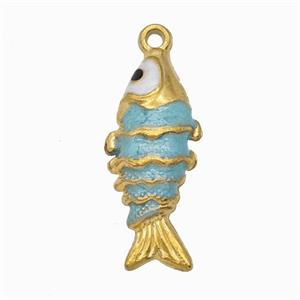 Stainless Steel Fish Pendant Teal Painted Gold Plated, approx 10-23mm