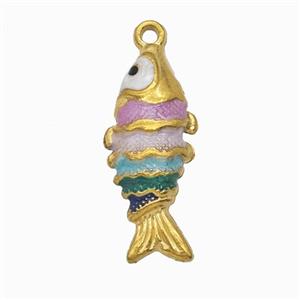 Stainless Steel Fish Pendant Multicolor Painted Gold Plated, approx 10-23mm
