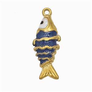 Stainless Steel Fish Pendant Deepblue Painted Gold Plated, approx 10-23mm