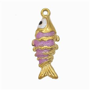 Stainless Steel Fish Pendant Pink Painted Gold Plated, approx 10-23mm