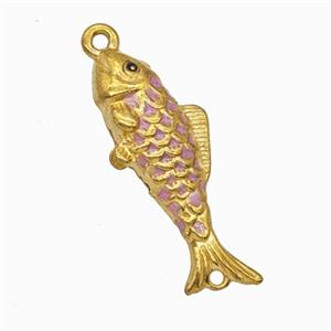 Stainless Steel Fish Pendant Pink Painted Gold Plated, approx 9-23mm