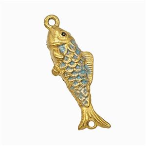 Stainless Steel Fish Pendant Teal Painted Gold Plated, approx 9-23mm